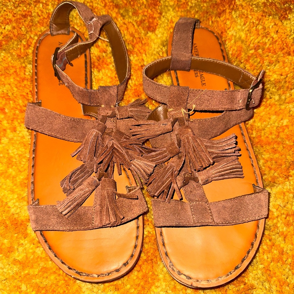 Women’s size 10 American Eagle Outfitters suede sandals with fringe tassels